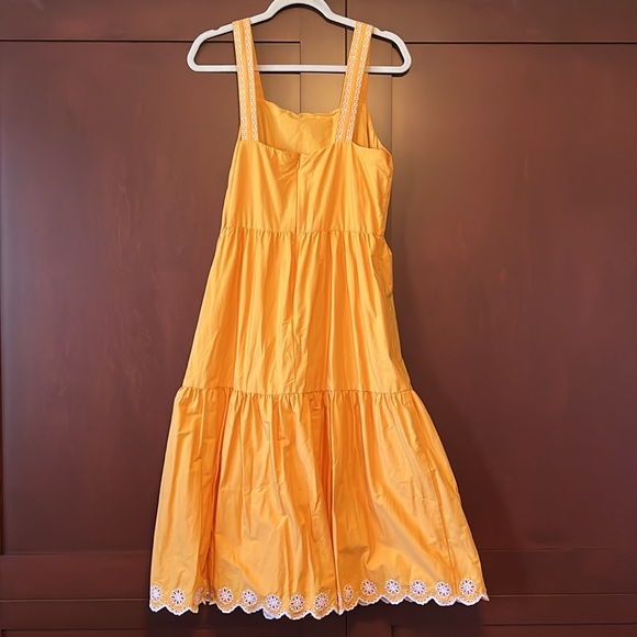 J. Crew size 10 Embroidered Eyelet Scalloped Tiered Dress Yellow - Picture 4 of 8